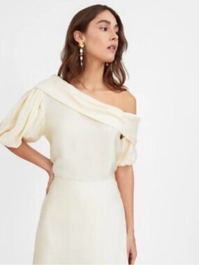 Tanya Taylor Cream Off-Shoulder Puff Sleeve Top Georgia Top